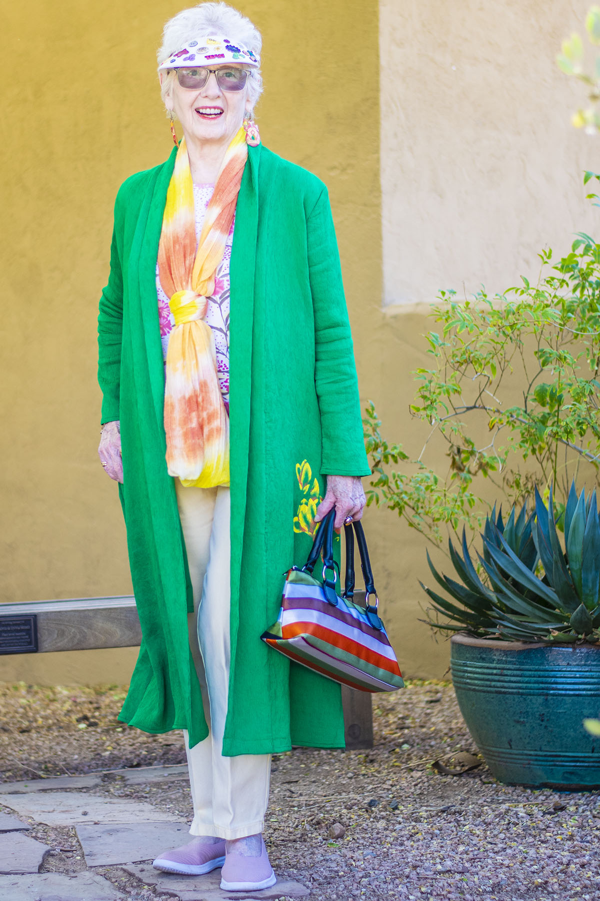 Powerful Color with a Green Kimono Outfit for Women Over 50