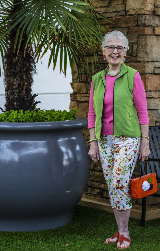 Colorful outfit for woman over 80