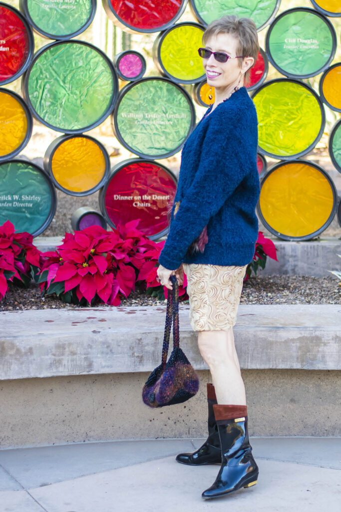 Floral skit outfit with sweater and boots