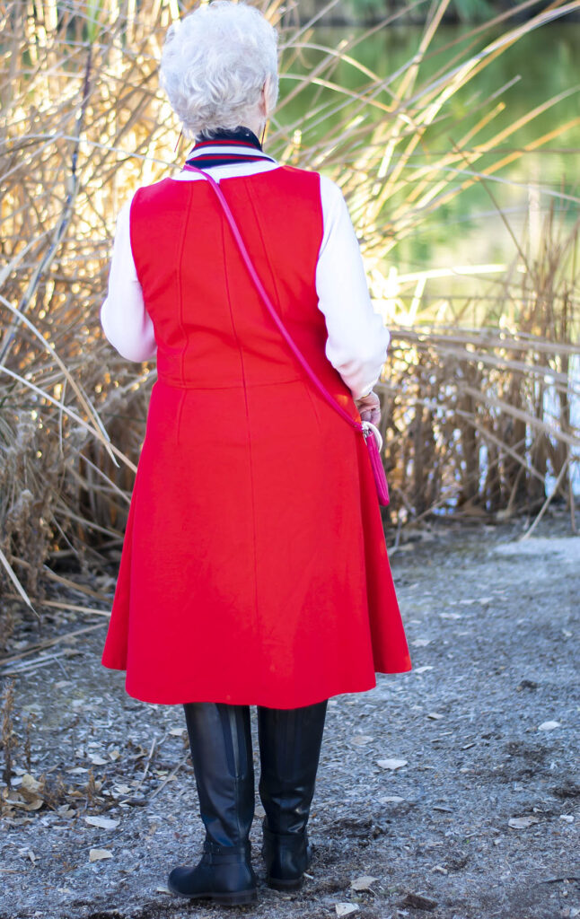 Red fit and flare dress for older women