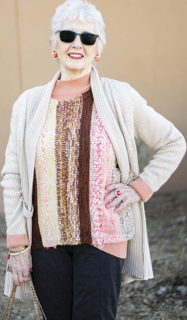 Layering with turtleneck, sweater vest and cardigan