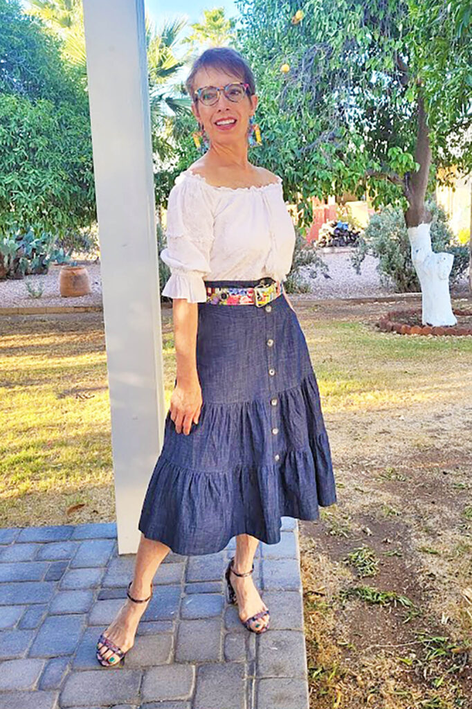 Experimenting with ways to wear a tiered skirt
