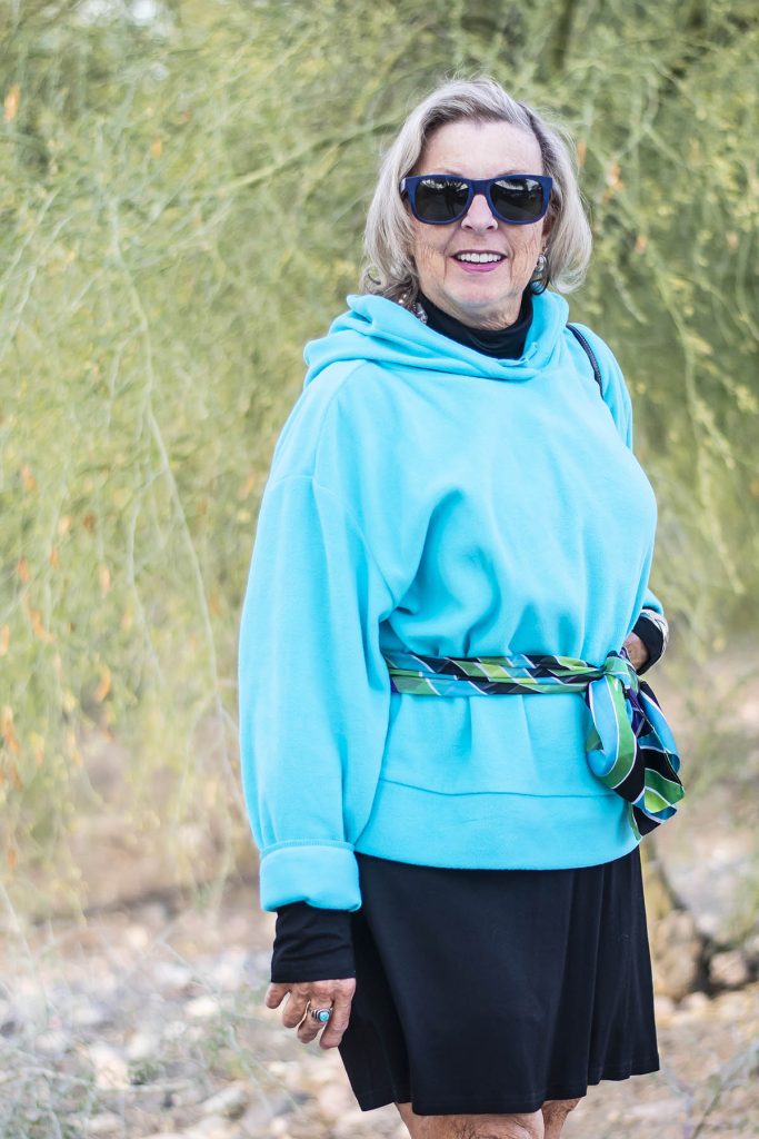 Woman over seventy and how to dress up a hoodie