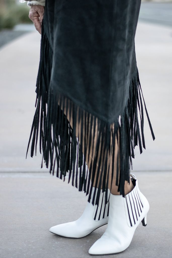 Fringe skirt and white booties